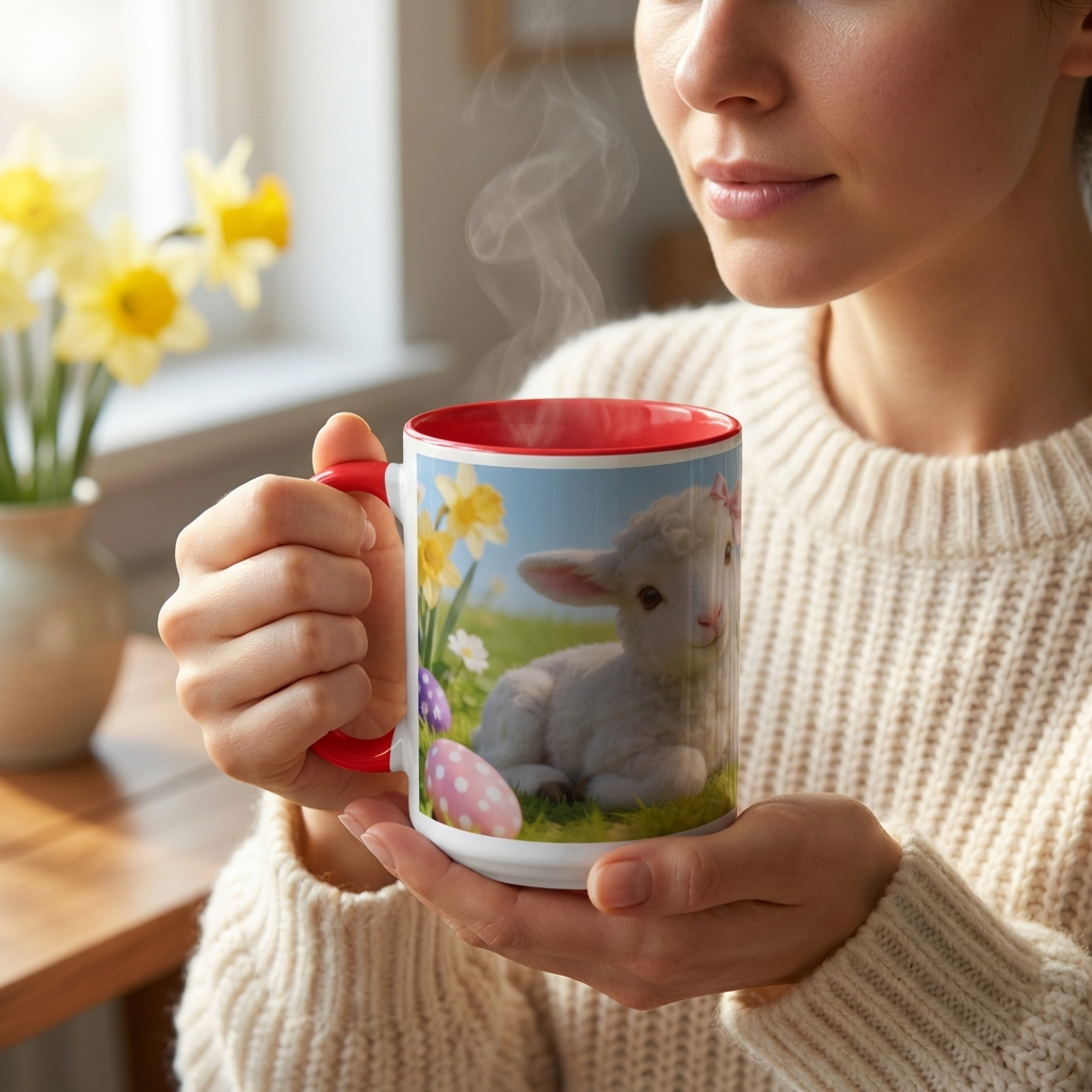 Hoppy Days Easter color-inside ceramic mug with vivid custom print