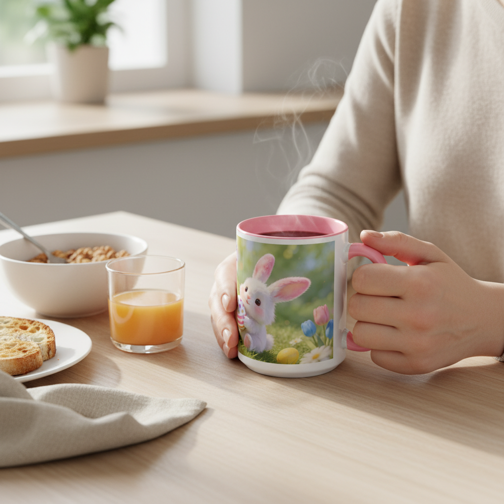 Pastel Egg Easter color-inside mug, ceramic with colorful rim and handle