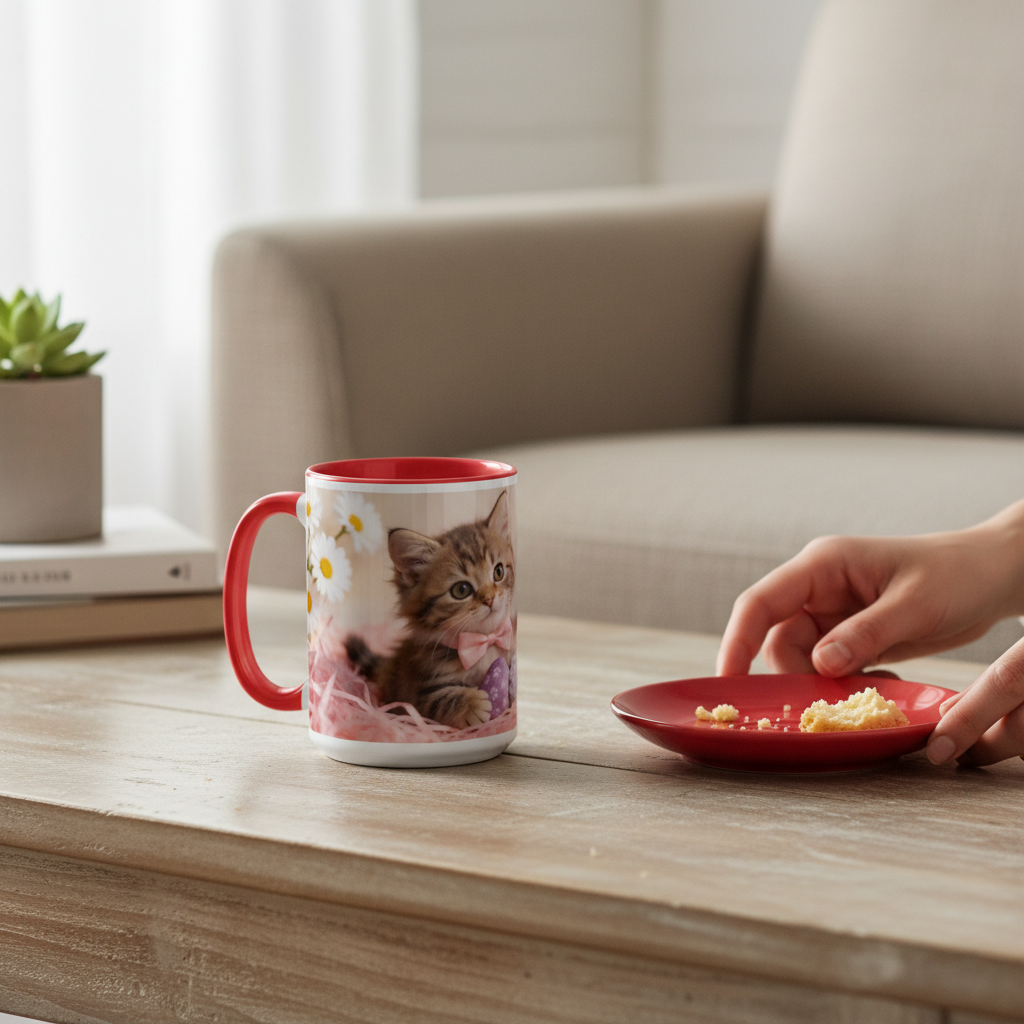 Spring Tulip Easter color-inside mug, ceramic with colorful handle and rim