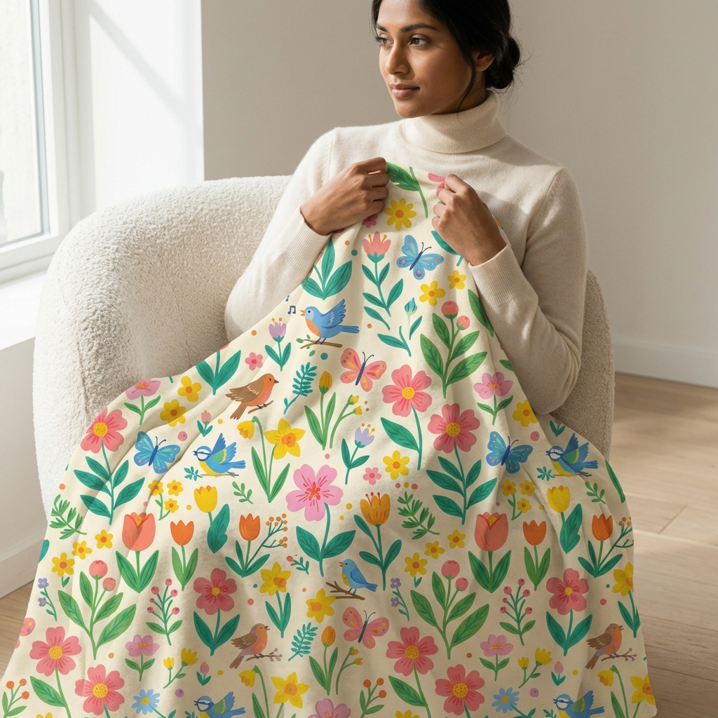 Garden in Bloom Easter personalised throw blanket, silk touch polyester