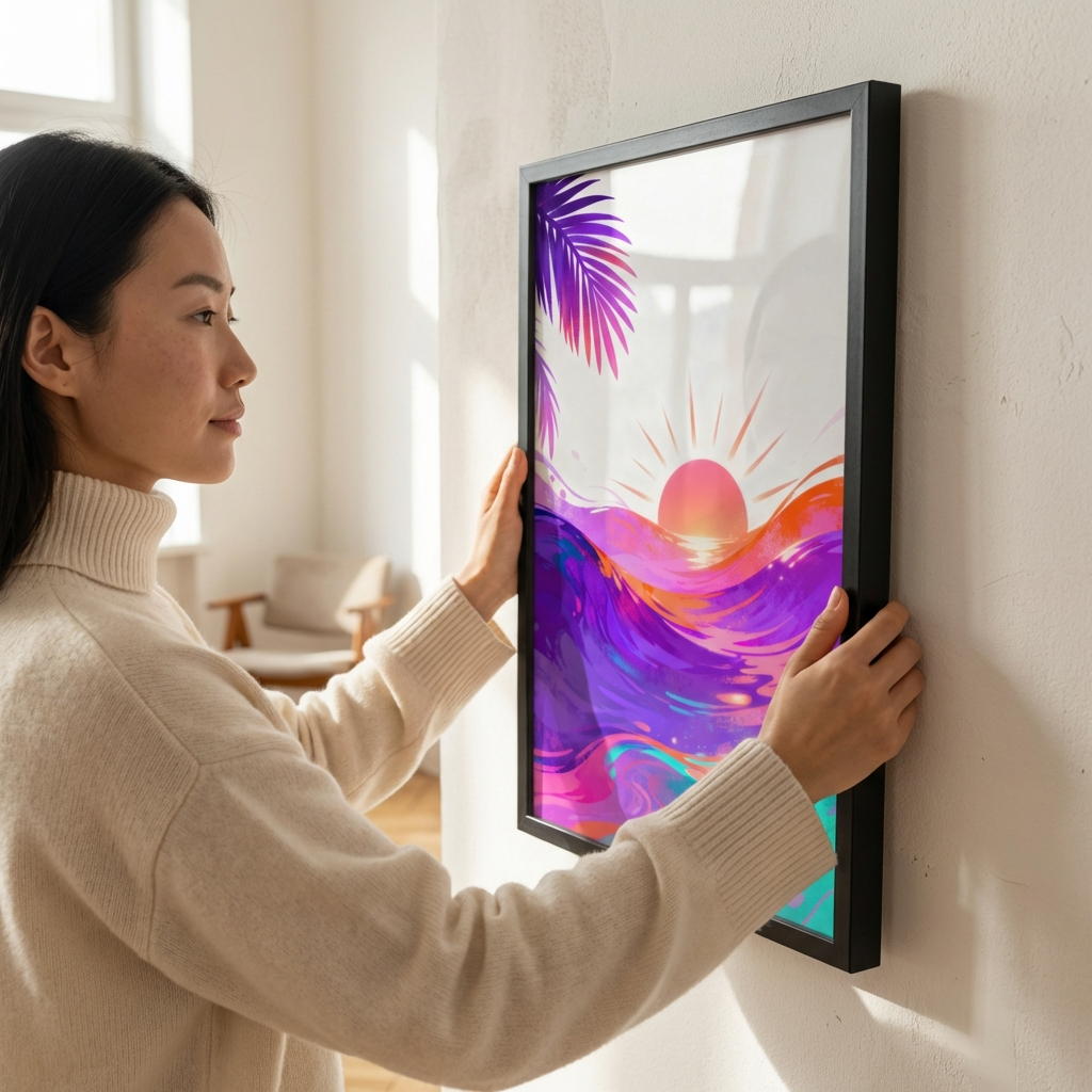 Golden Hour Summer framed wall print on matte paper in black wood frame