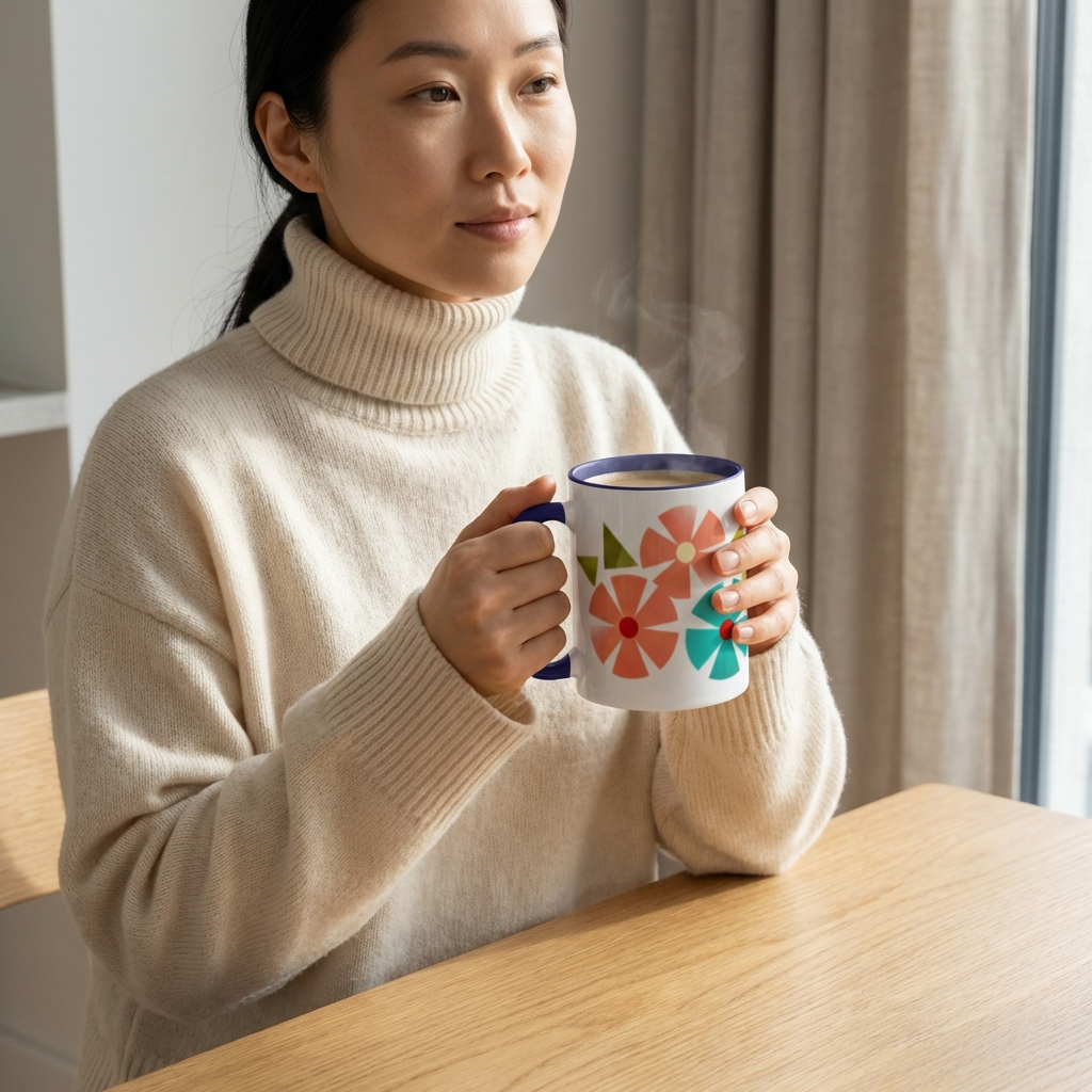 Garden Party Spring color-inside ceramic mug with colorful rim and handle